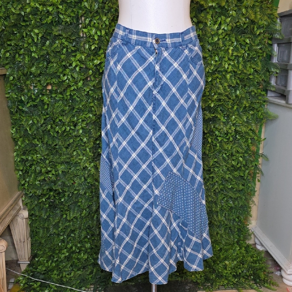 Lauren Ralph Lauren Checkered Blue Maxi Skirt - Picture 2 of 6